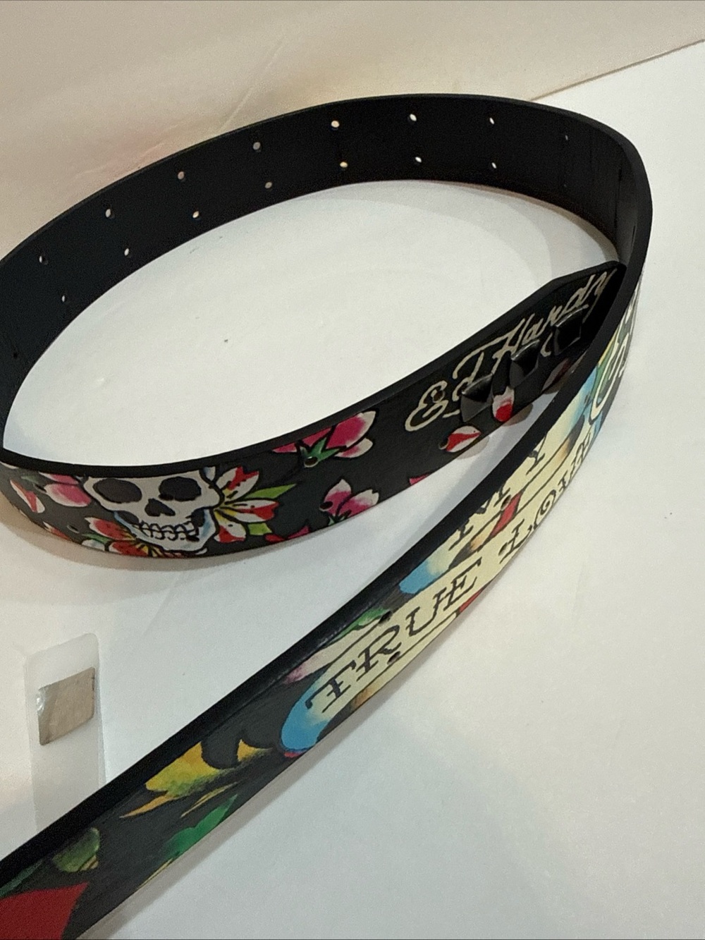 Ed Hardy Black Belt Size 32 True Love Skeletons Floral Studs